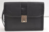 Authentic Burberrys Vintage Leather Clutch Hand Bag Purse Black 8483J