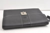 Authentic Burberrys Vintage Leather Clutch Hand Bag Purse Black 8483J