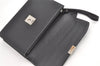 Authentic Burberrys Vintage Leather Clutch Hand Bag Purse Black 8483J