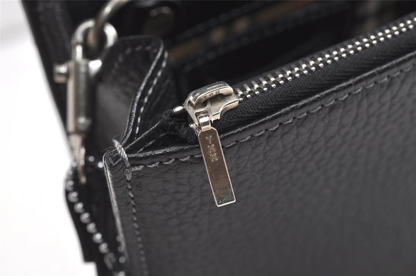 Authentic Burberrys Vintage Leather Clutch Hand Bag Purse Black 8483J