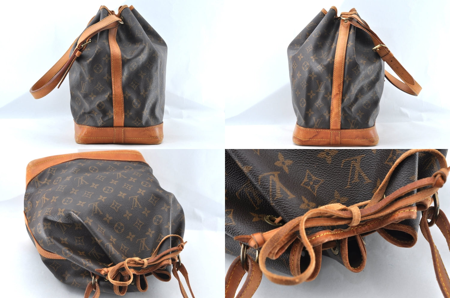 Authentic Louis Vuitton Monogram Noe Shoulder Drawstring Bag M42224 LV 8483M