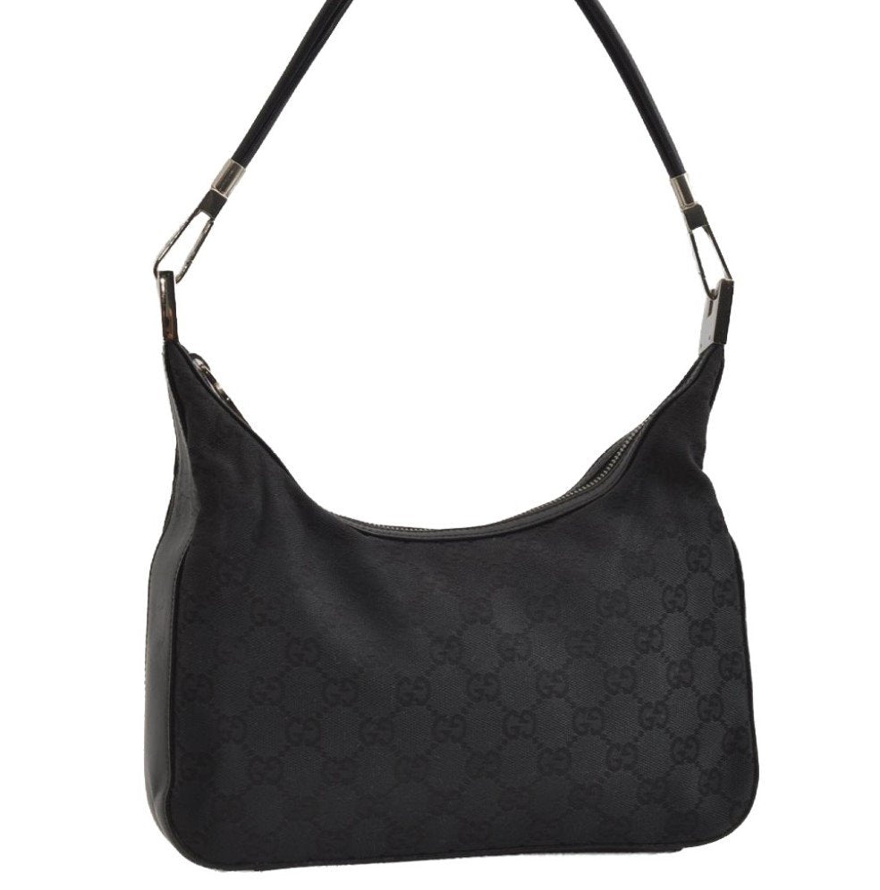 Authentic GUCCI Vintage Shoulder Bag Purse GG Canvas Leather 0013812 Black 8484I