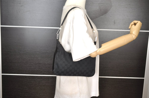 Authentic GUCCI Vintage Shoulder Bag Purse GG Canvas Leather 0013812 Black 8484I