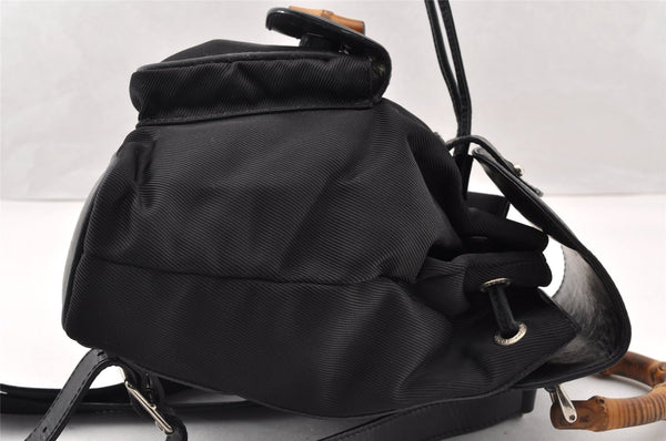 Authentic GUCCI Vintage Bamboo Backpack Nylon Leather Black 8485I