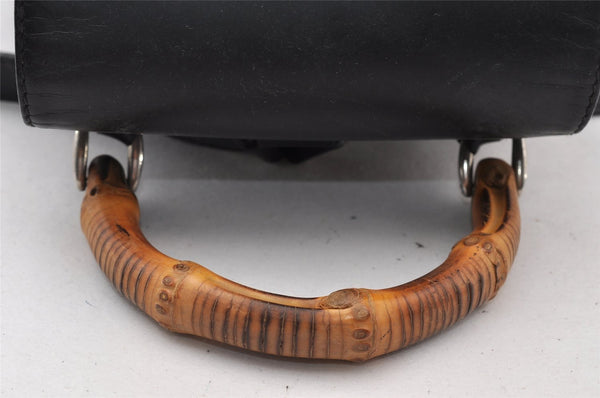 Authentic GUCCI Vintage Bamboo Backpack Nylon Leather Black 8485I