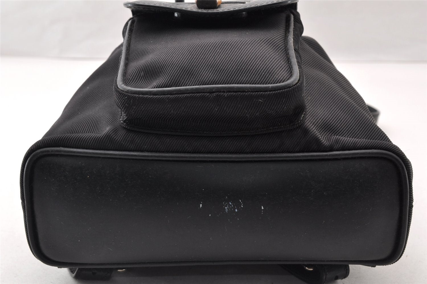 Authentic GUCCI Vintage Bamboo Backpack Nylon Leather Black 8485I