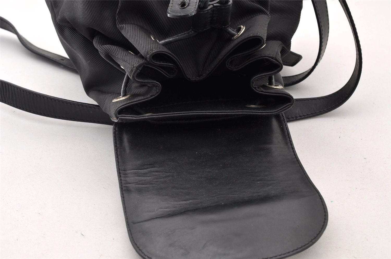 Authentic GUCCI Vintage Bamboo Backpack Nylon Leather Black 8485I