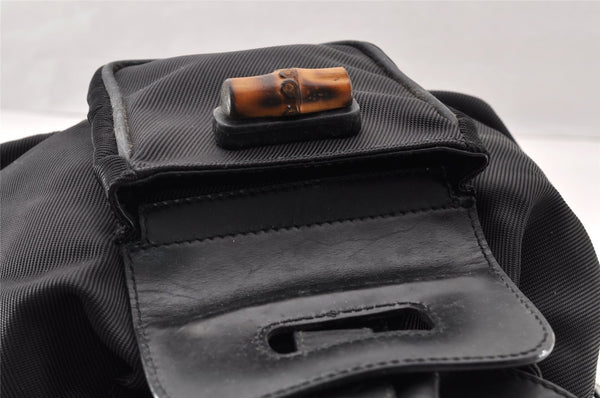 Authentic GUCCI Vintage Bamboo Backpack Nylon Leather Black 8485I