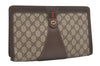 Authentic GUCCI Web Sherry Line Clutch Hand Bag Purse GG PVC Leather Brown 8486I