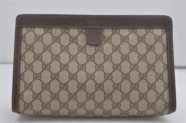 Authentic GUCCI Web Sherry Line Clutch Hand Bag Purse GG PVC Leather Brown 8486I