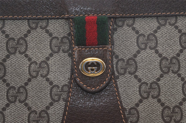 Authentic GUCCI Web Sherry Line Clutch Hand Bag Purse GG PVC Leather Brown 8486I