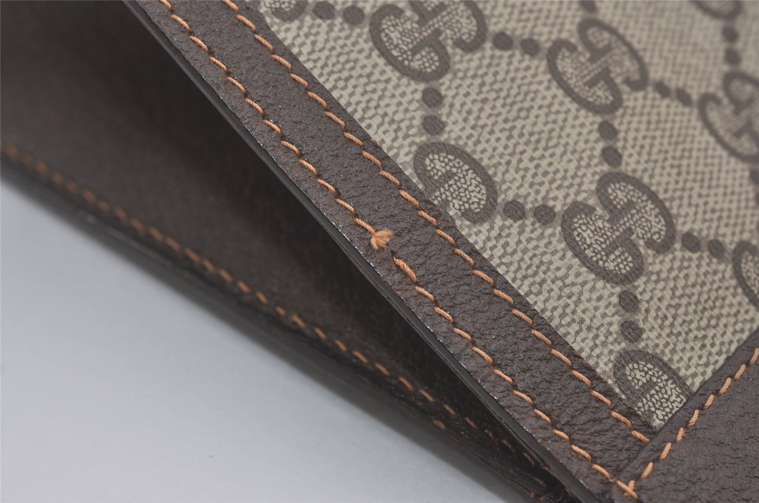 Authentic GUCCI Web Sherry Line Clutch Hand Bag Purse GG PVC Leather Brown 8486I