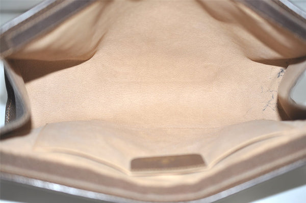 Authentic GUCCI Web Sherry Line Clutch Hand Bag Purse GG PVC Leather Brown 8486I