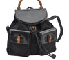 Authentic GUCCI Bamboo Vintage Drawstring Backpack Nylon Leather Black 8487I
