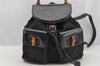 Authentic GUCCI Bamboo Vintage Drawstring Backpack Nylon Leather Black 8487I