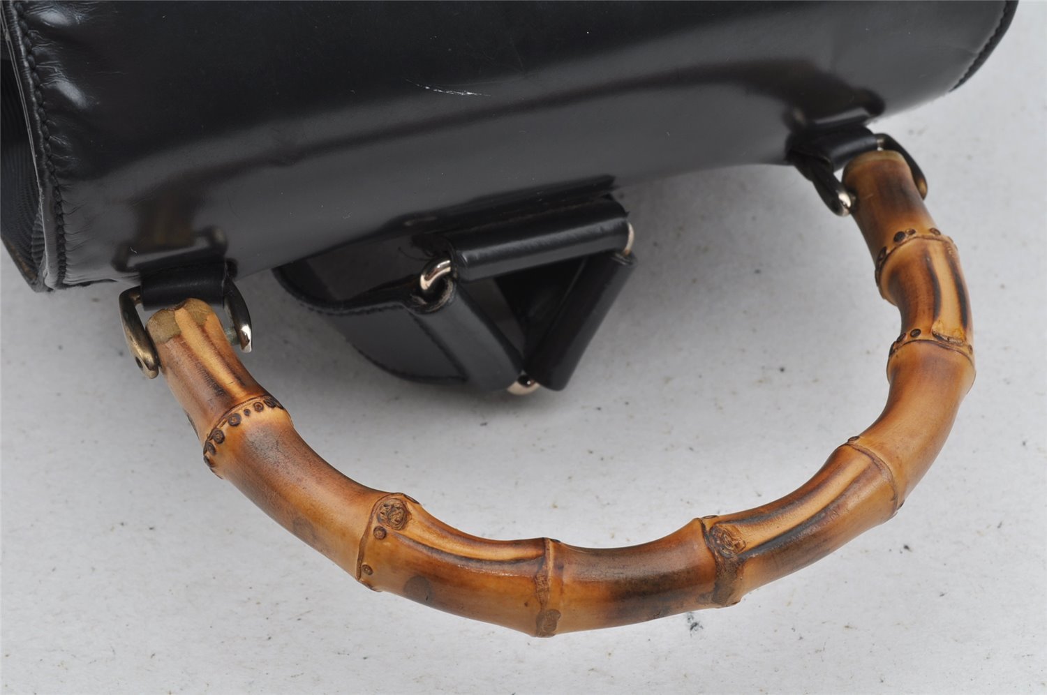 Authentic GUCCI Bamboo Vintage Drawstring Backpack Nylon Leather Black 8487I