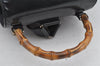 Authentic GUCCI Bamboo Vintage Drawstring Backpack Nylon Leather Black 8487I