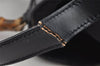 Authentic GUCCI Bamboo Vintage Drawstring Backpack Nylon Leather Black 8487I