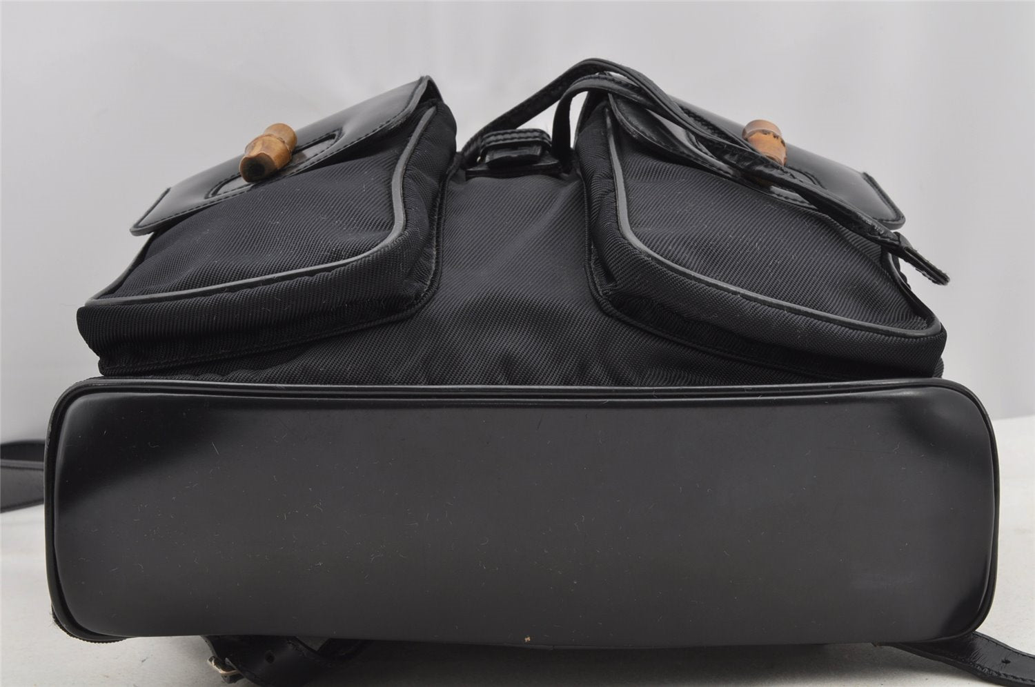 Authentic GUCCI Bamboo Vintage Drawstring Backpack Nylon Leather Black 8487I