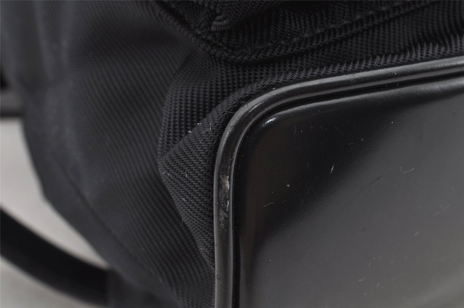 Authentic GUCCI Bamboo Vintage Drawstring Backpack Nylon Leather Black 8487I