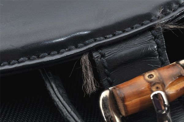 Authentic GUCCI Bamboo Vintage Drawstring Backpack Nylon Leather Black 8487I