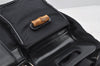 Authentic GUCCI Bamboo Vintage Drawstring Backpack Nylon Leather Black 8487I
