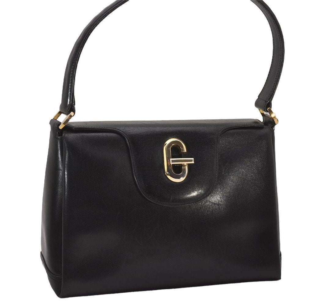 Authentic GUCCI Vintage Shoulder Hand Bag Purse Leather Black 8488I