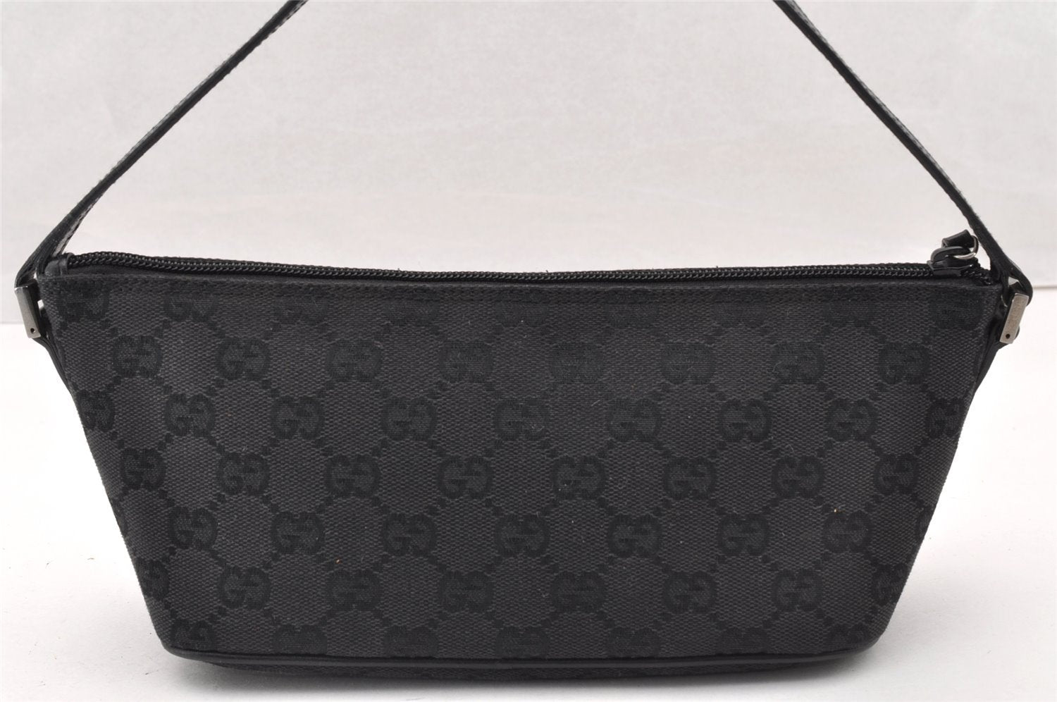 Authentic GUCCI Vintage Hand Bag Pouch Purse GG Canvas Leather 07198 Black 8490I