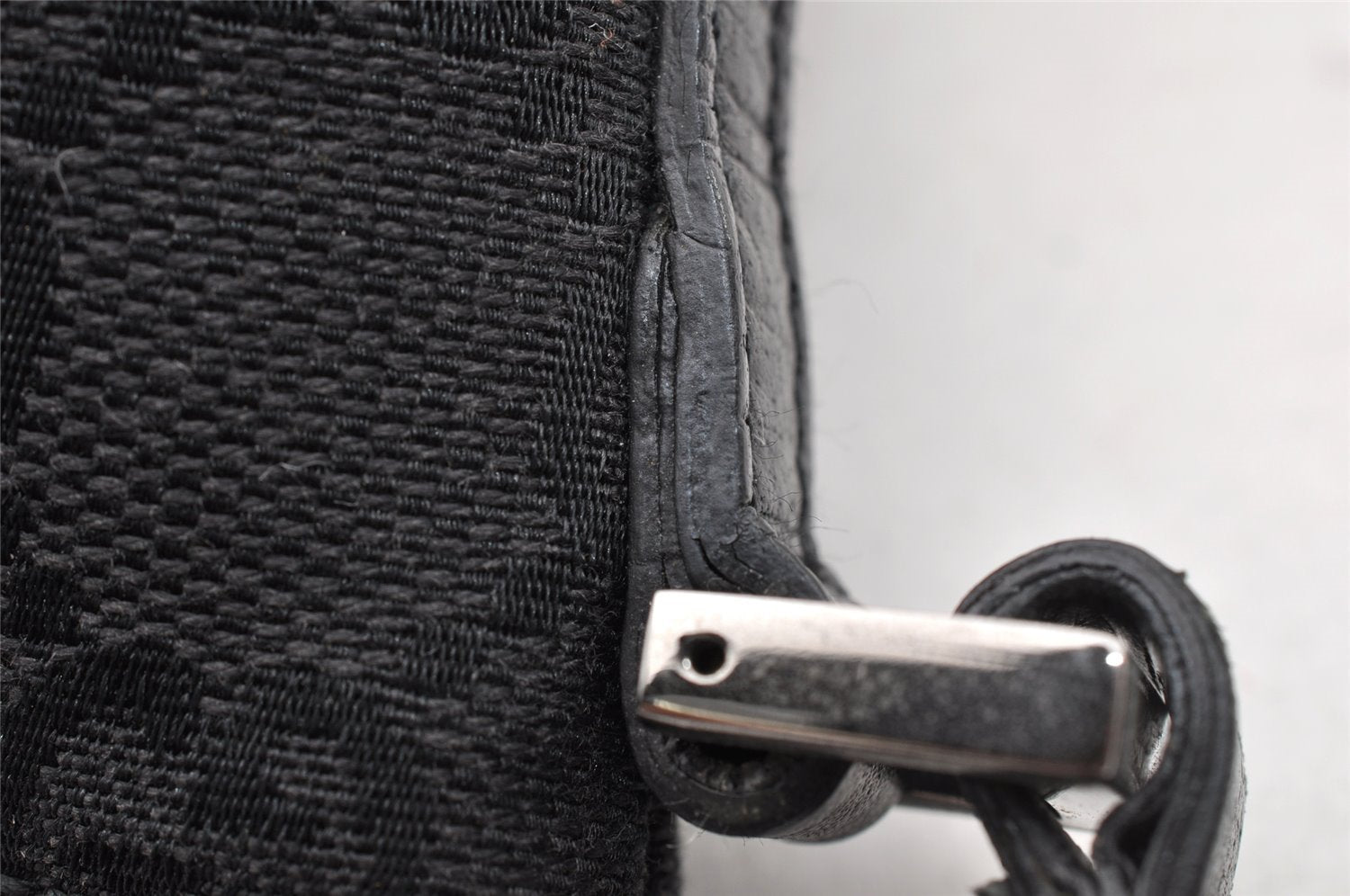 Authentic GUCCI Vintage Hand Bag Pouch Purse GG Canvas Leather 07198 Black 8490I