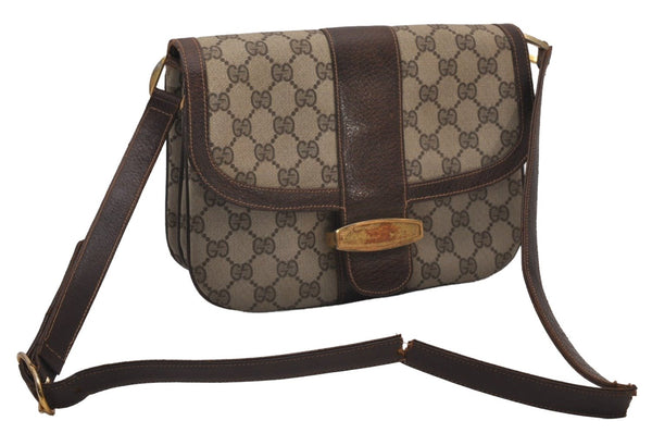 Authentic GUCCI Shoulder Cross Body Bag GG PVC Leather Brown Junk 8491I