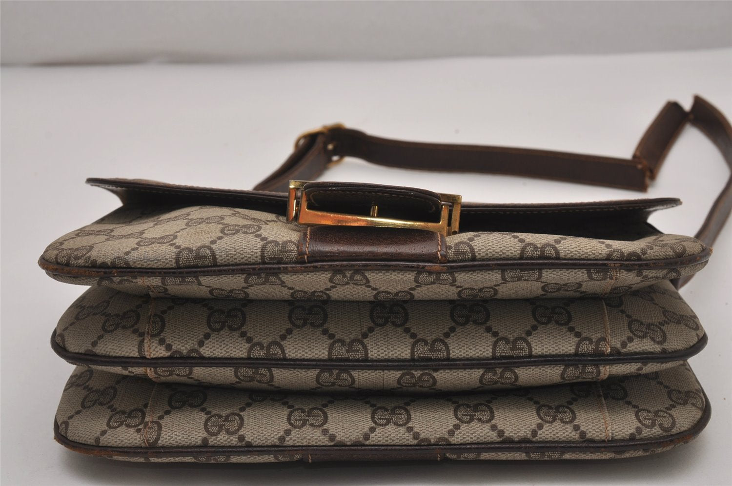 Authentic GUCCI Shoulder Cross Body Bag GG PVC Leather Brown Junk 8491I