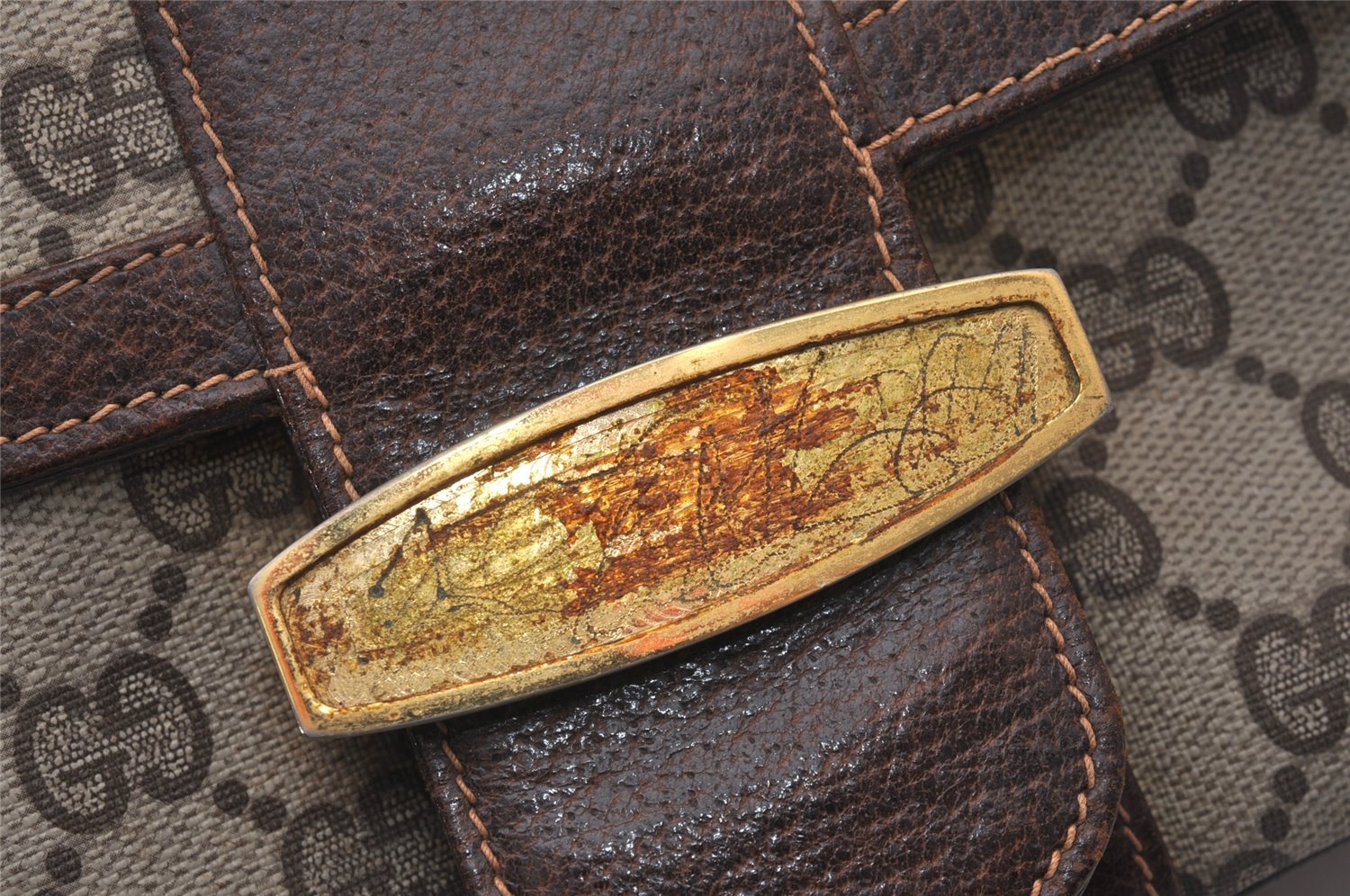 Authentic GUCCI Shoulder Cross Body Bag GG PVC Leather Brown Junk 8491I