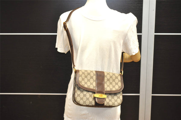 Authentic GUCCI Shoulder Cross Body Bag GG PVC Leather Brown Junk 8491I