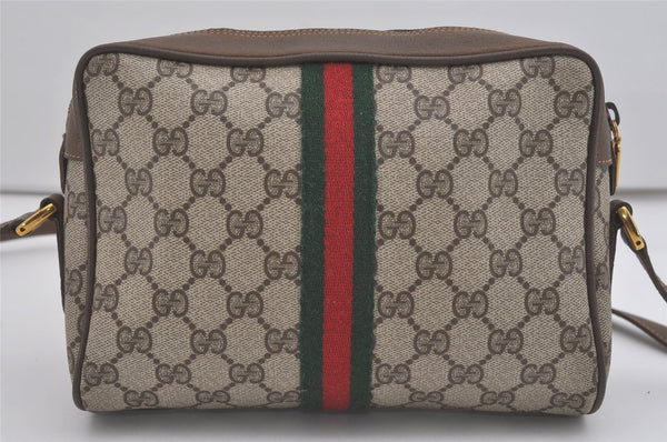 Authentic GUCCI Web Sherry Line Shoulder Cross Bag GG PVC Leather Brown 8492I