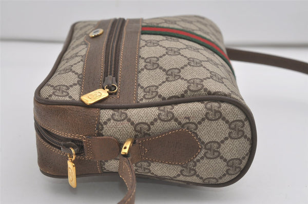 Authentic GUCCI Web Sherry Line Shoulder Cross Bag GG PVC Leather Brown 8492I