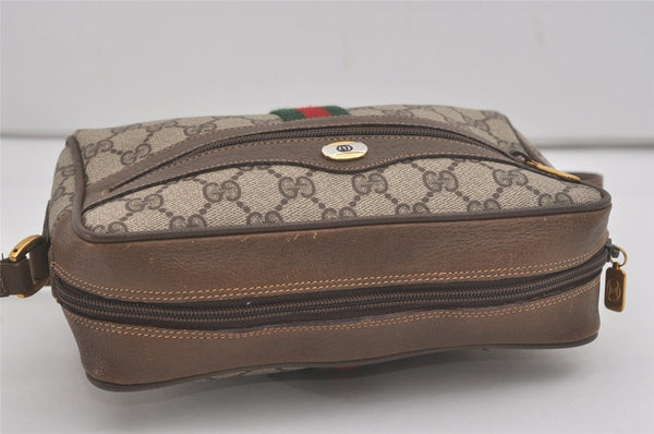 Authentic GUCCI Web Sherry Line Shoulder Cross Bag GG PVC Leather Brown 8492I