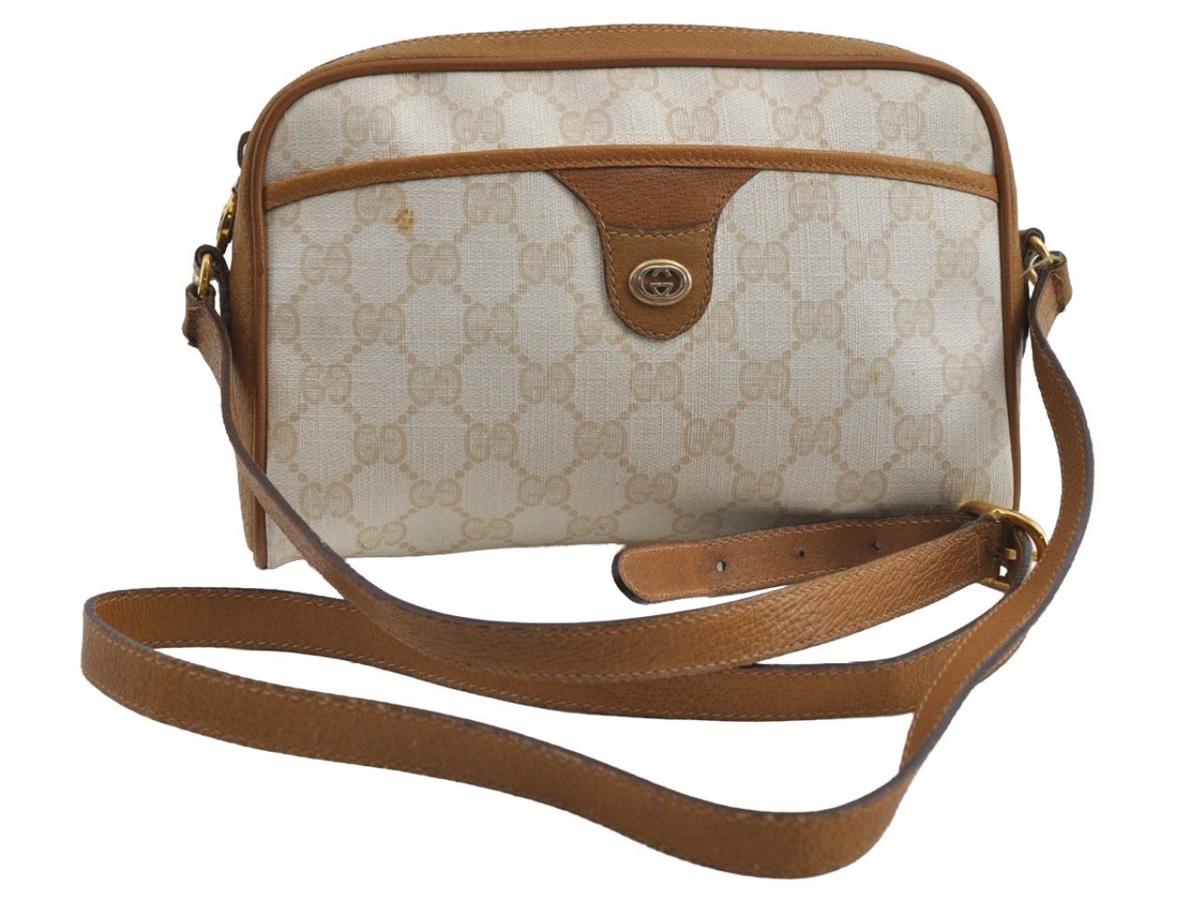 Authentic GUCCI Vintage Shoulder Cross Body Bag Purse GG PVC Leather White 8493I