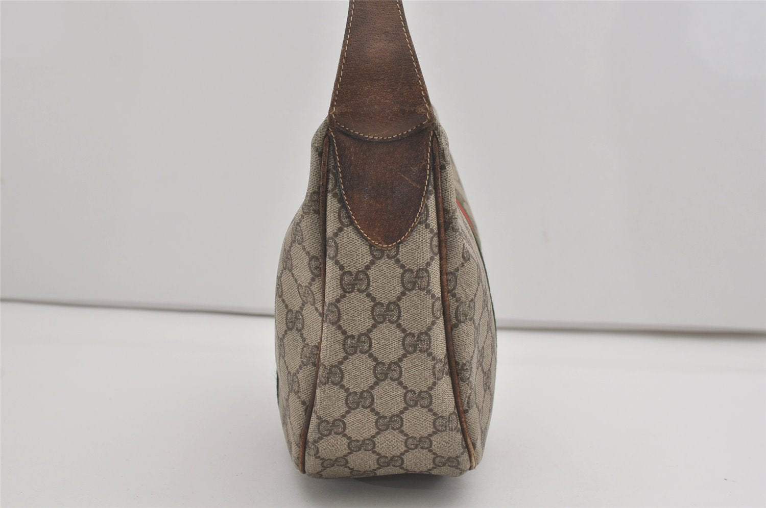 Authentic GUCCI Web Sherry Line Shoulder Cross Bag GG PVC Leather Brown 8494I