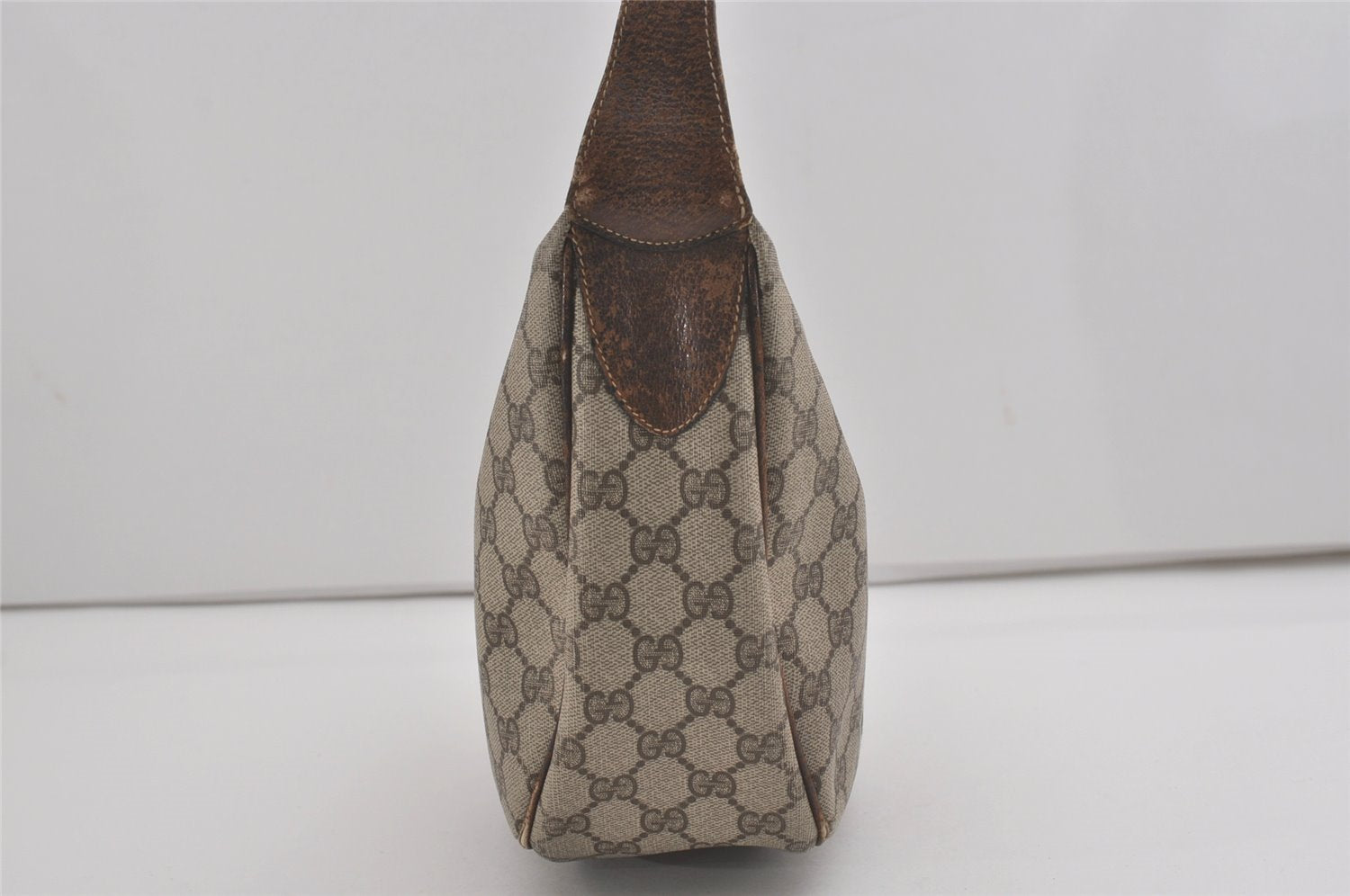 Authentic GUCCI Web Sherry Line Shoulder Cross Bag GG PVC Leather Brown 8494I