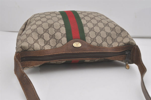 Authentic GUCCI Web Sherry Line Shoulder Cross Bag GG PVC Leather Brown 8494I