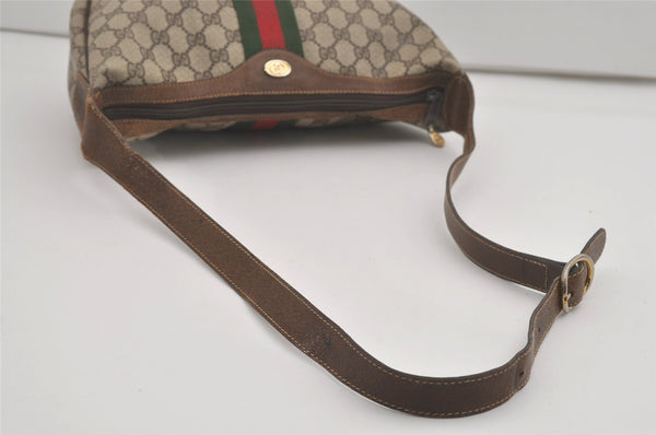 Authentic GUCCI Web Sherry Line Shoulder Cross Bag GG PVC Leather Brown 8494I