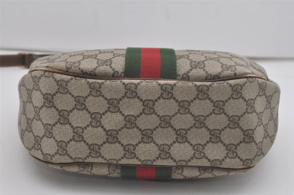 Authentic GUCCI Web Sherry Line Shoulder Cross Bag GG PVC Leather Brown 8494I