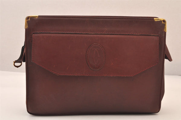 Authentic Cartier Must de Cartier Clutch Hand Bag Leather Bordeaux Red 8494M