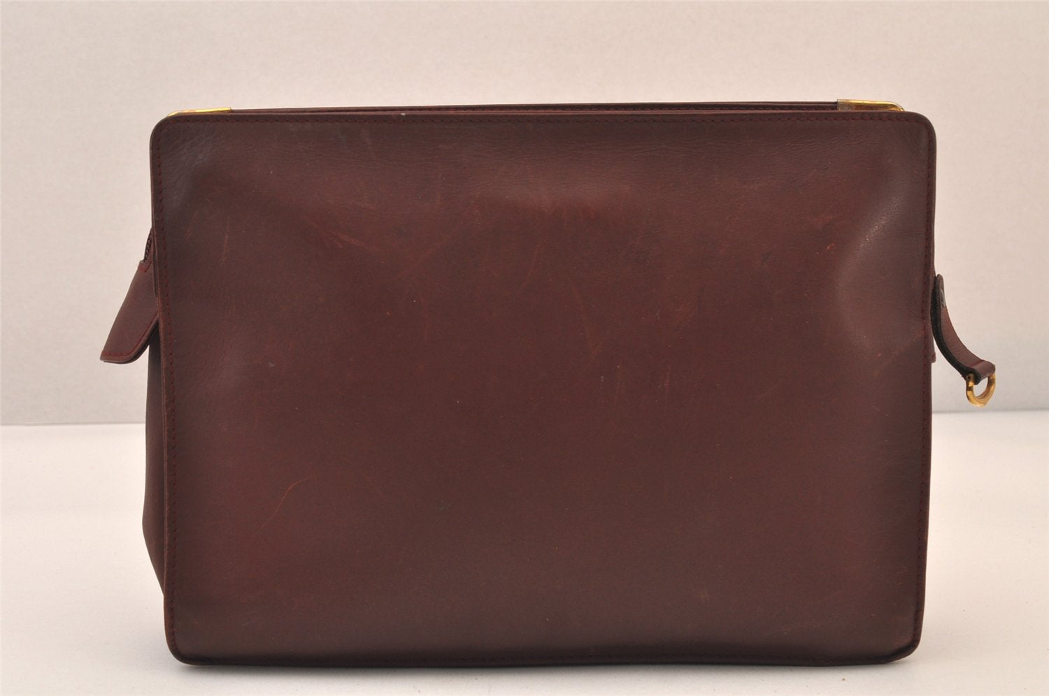 Authentic Cartier Must de Cartier Clutch Hand Bag Leather Bordeaux Red 8494M