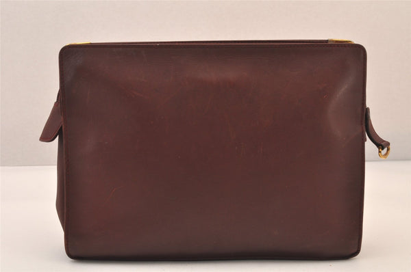 Authentic Cartier Must de Cartier Clutch Hand Bag Leather Bordeaux Red 8494M