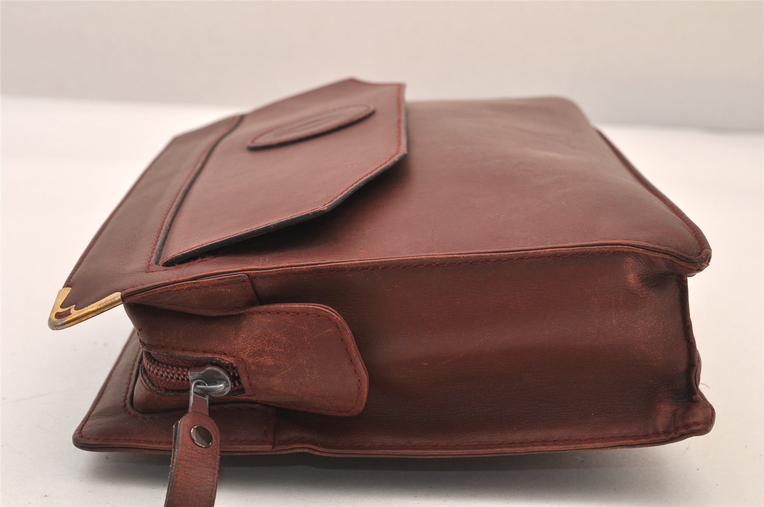 Authentic Cartier Must de Cartier Clutch Hand Bag Leather Bordeaux Red 8494M