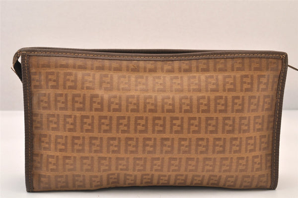 Authentic FENDI Vintage Zucchino Clutch Hand Bag Purse PVC Leather Brown 8495M