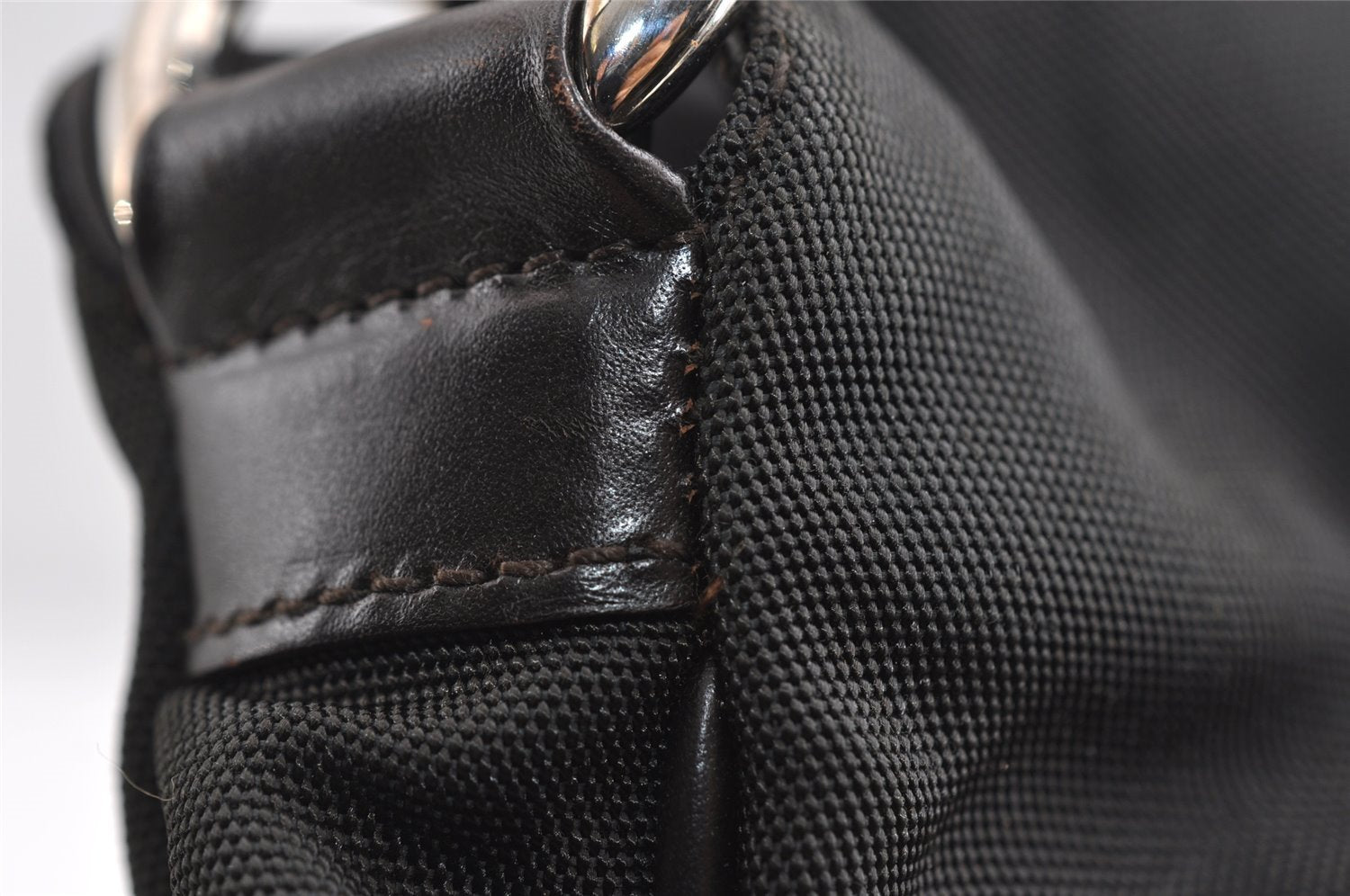 Authentic GUCCI Bamboo Shoulder Hand Bag Nylon Leather 0011638 Black 8496I