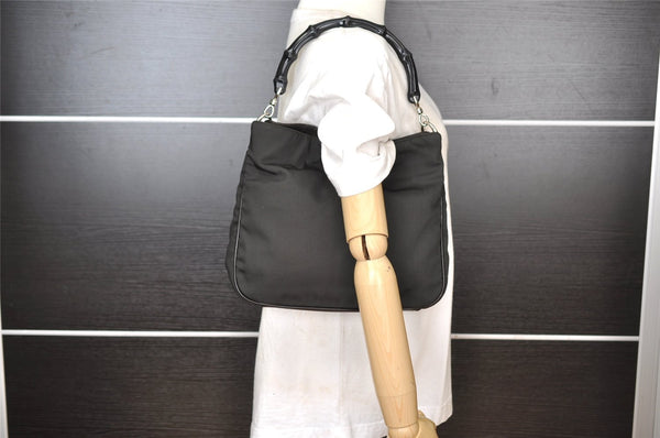 Authentic GUCCI Bamboo Shoulder Hand Bag Nylon Leather 0011638 Black 8496I