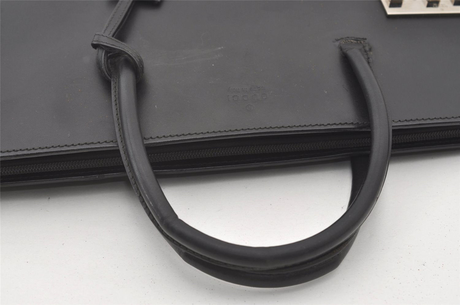 Authentic GUCCI Vintage Briefcase Business Hand Bag Leather 03012 Black 8497I